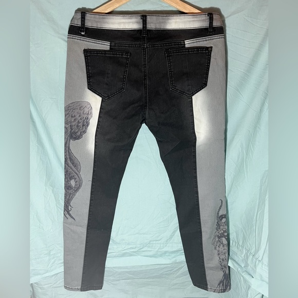Colour Block Octopus Print Jeans. Designer Unknown. - Picture 2 of 4